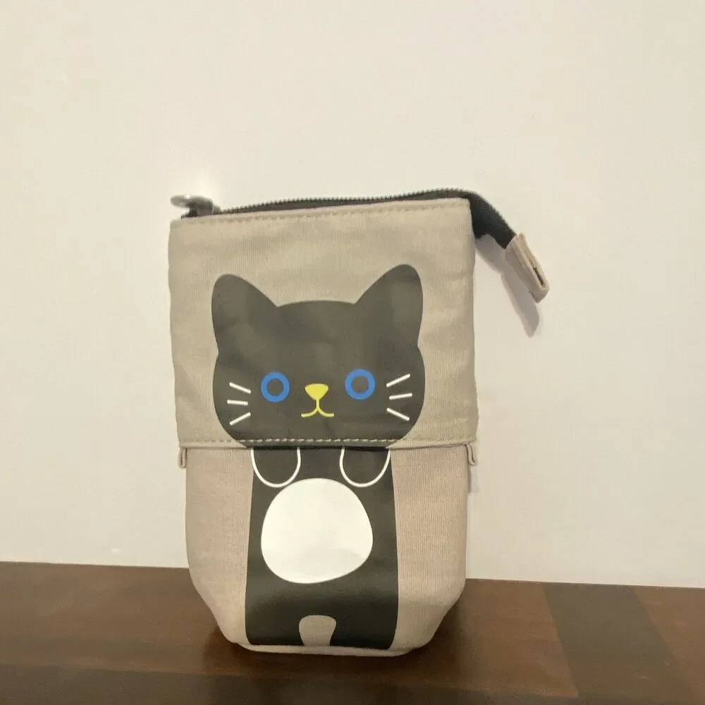 Angoo Telescopic Standing Pencil Case Canvas Cute Black Cat Pop Up Pen Pouch Bag